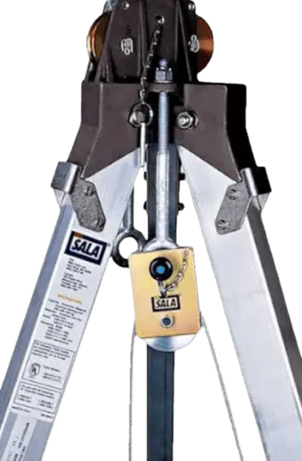 Hi-Tech Tripod that NIPSTec workers used during the installation and maintenance of a rainwater harvesting system, emphasizing employee safety measures.