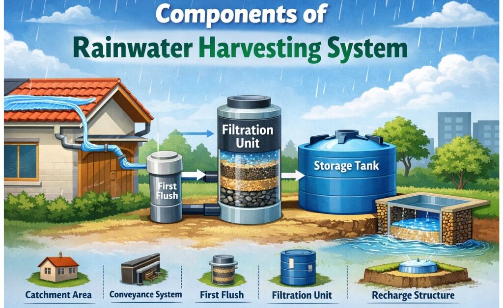 components of rainwater harvesting system diagram